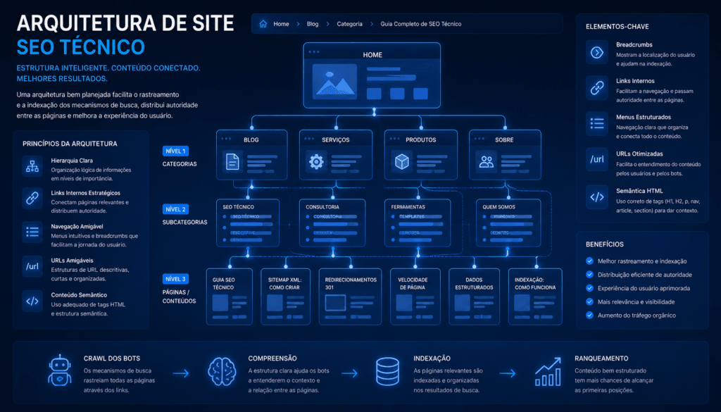 Estrutura de site organizada para SEO técnico e experiência do usuário