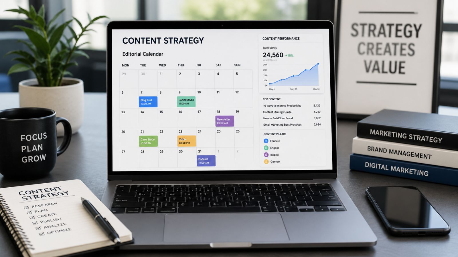Marketing de conteúdo para blogs com estratégia de criação de artigos e crescimento digital